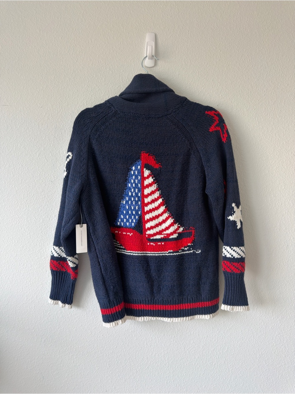 Anthropologie Navy Cardigan with Red & White Trim and Sail Motifs - Picture 5 of 5